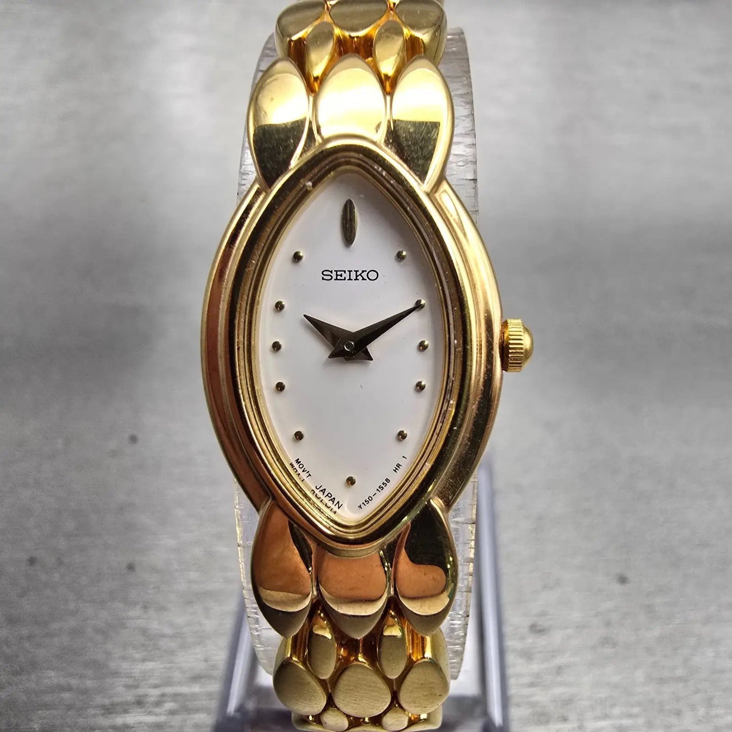 Seiko Watch Women 16mm White Dial Gold Tone Oval Y150-5P00 New Battery Vintage0