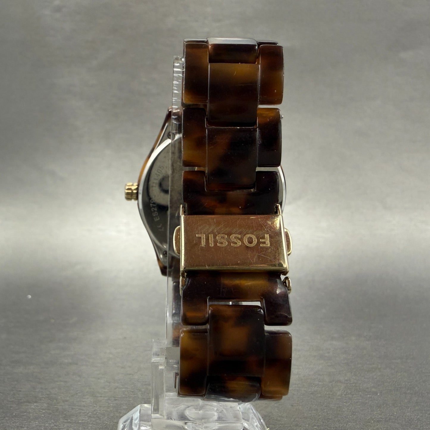Fossil Stella Watch Women 37mm Brown Dial Brown Tortoise Daydate ES2795 New batt7