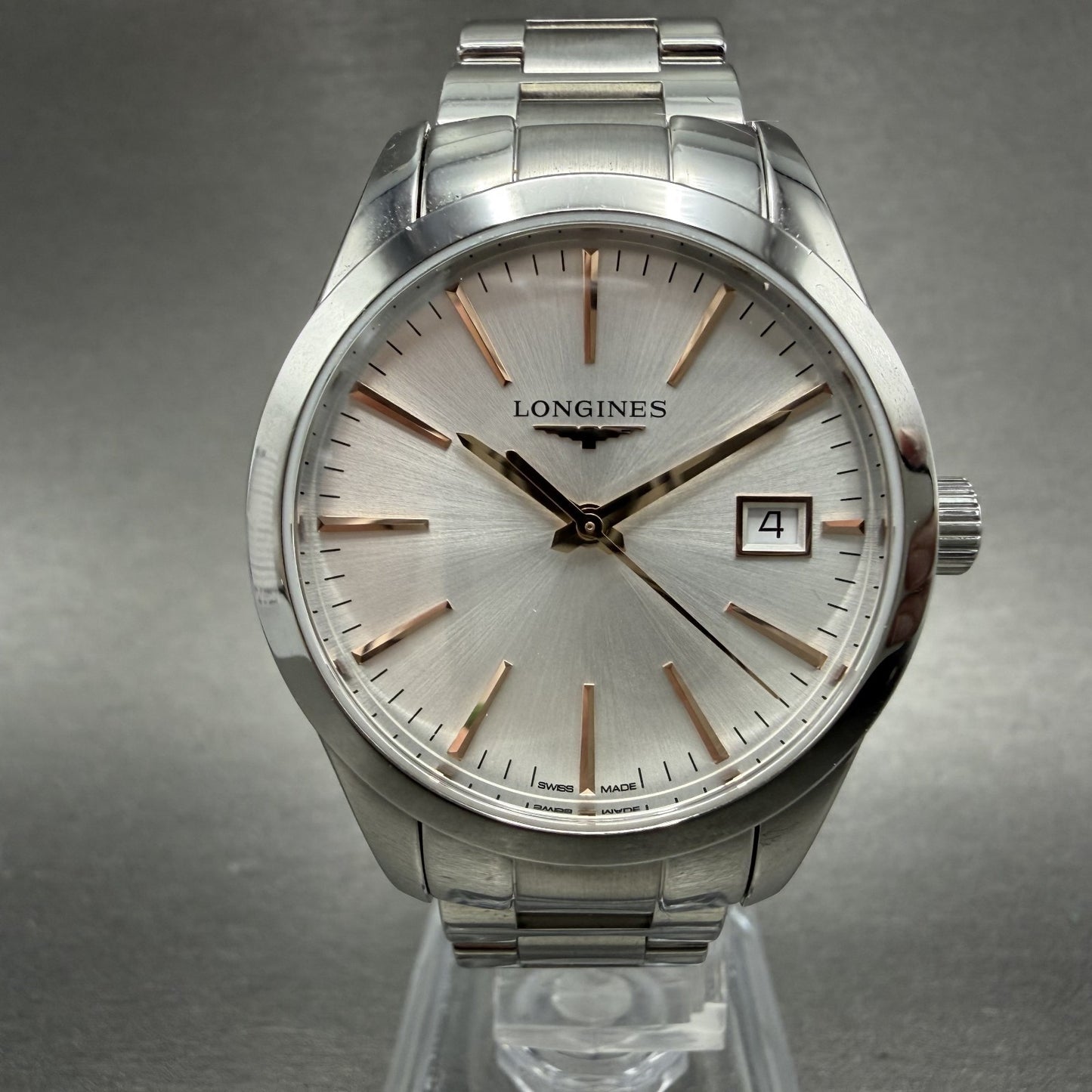 Longines Conquest Watch Women 34mm Silver Dial Stainless Steel Date New Battery0