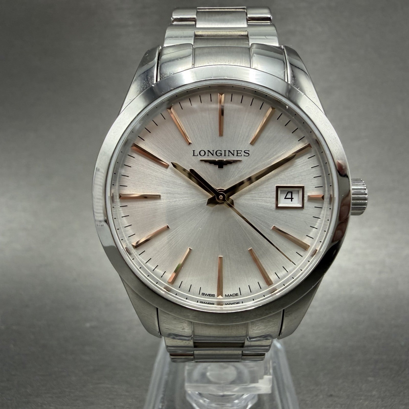 Longines Conquest Watch Women 34mm Silver Dial Stainless Steel Date New Battery0