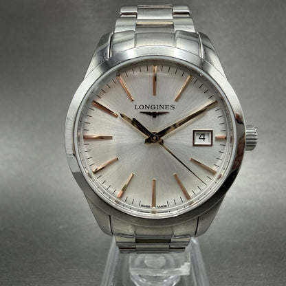 Longines Conquest Watch Women 34mm Silver Dial Stainless Steel Date New Battery0