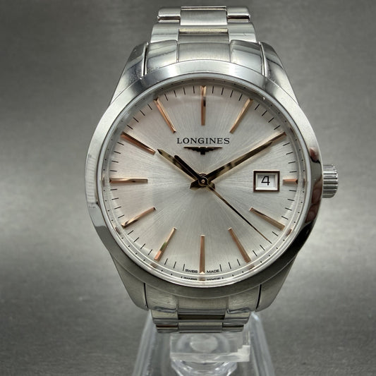 Longines Conquest Watch Women 34mm Silver Dial Stainless Steel Date New Battery0