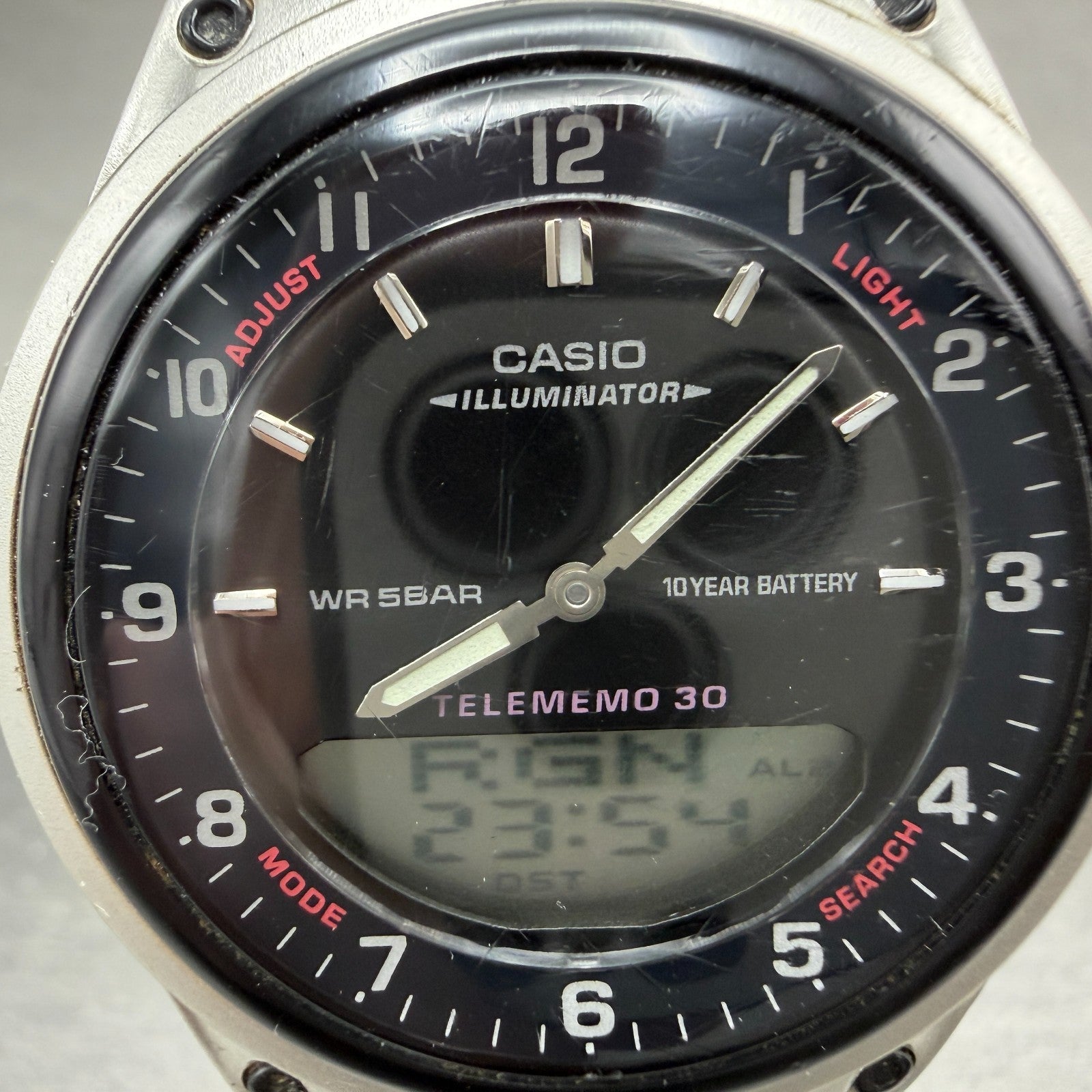 Casio Telememo 30 Watch Men 40mm Black Dial Plastic Analog Digital AW-80 NewBatt1
