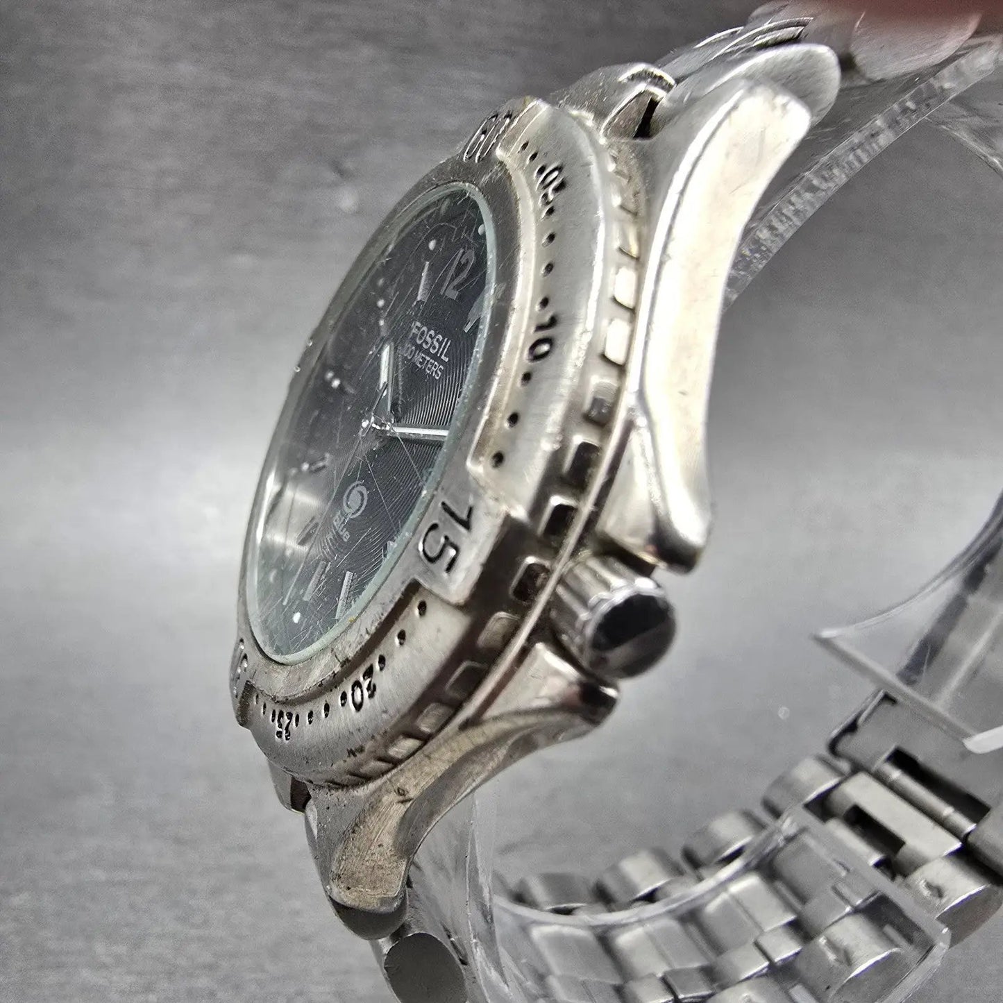 Fossil Blue Dive Watch Men 38mm Black Dial Silver Tone Date AM-3198 New Battery2