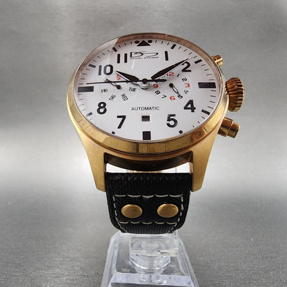 Daniel Steiger Pilot Pro Watch Men 47mm White Dial Rose Gold Tone Daydate  Runs5