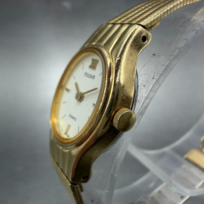 Pulsar Watch Women 15mm Cream Dial Gold Tone Oval V232-6970 New Battery2