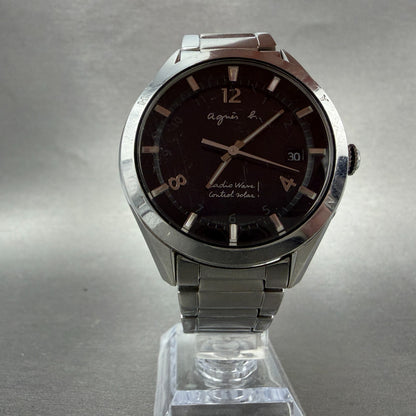 Seiko Agnes B Solar Watch Men 42mm Black Dial Steel Date Round Runs 7B52-0AJ05