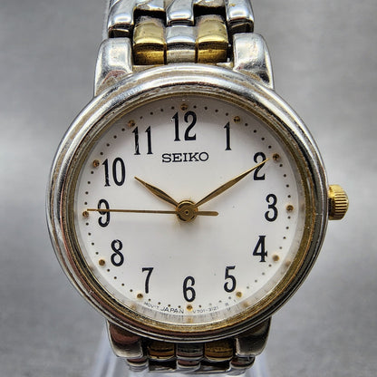 Seiko Watch Women 24mm White Dial Two Tone Round V7012089 New Battery1