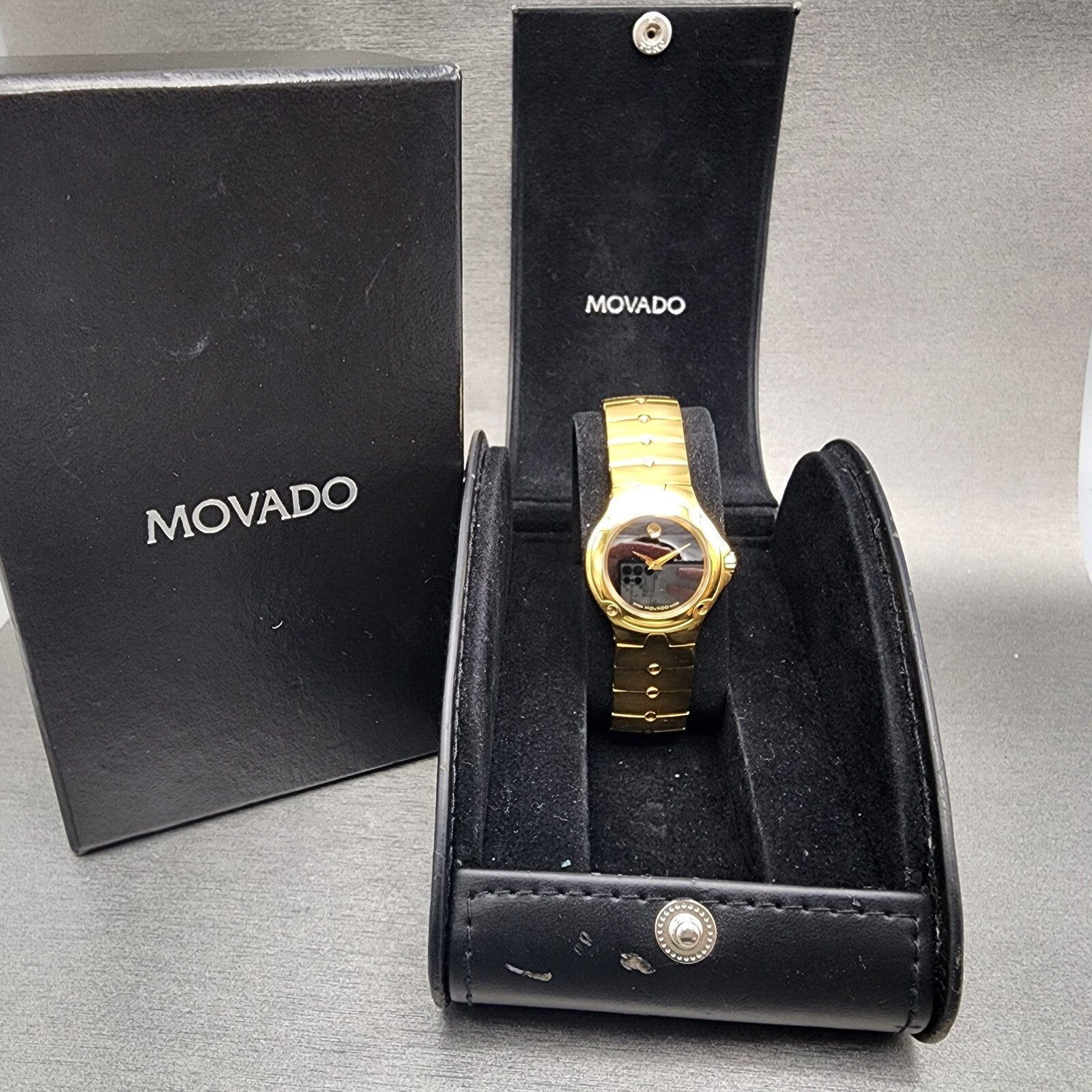 Movado Sports Edition Watch Women 27mm Black Dial Gold Tone Round 88.G4.18510
