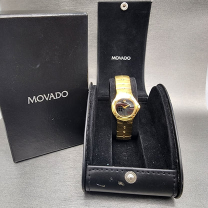 Movado Sports Edition Watch Women 27mm Black Dial Gold Tone Round 88.G4.18510