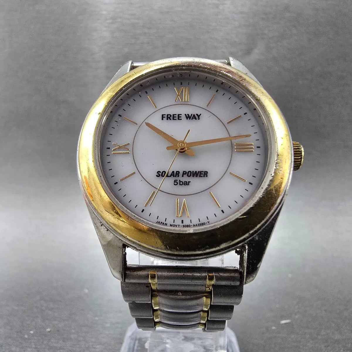 Citizen Free Way Solar Watch Men 35mm White Dial Two Tone 5080-A42365 Runs JDM5