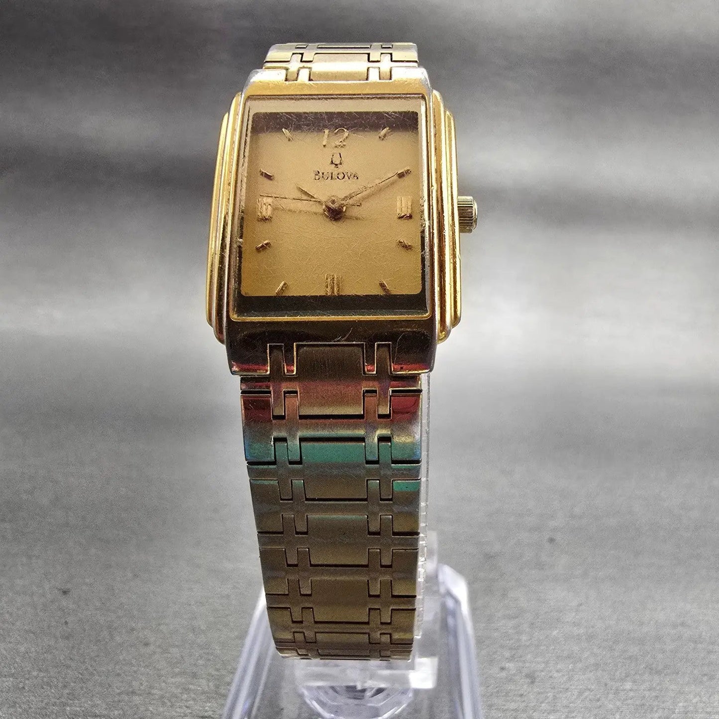 Bulova Watch Women 20mm Gold Dial Gold Tone Rectangle Vintage New Battery 97L445