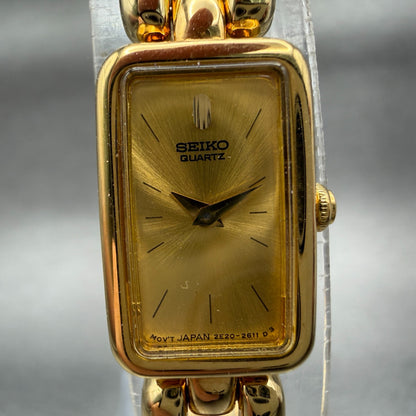 Seiko Tank Watch Women 13mm Champagne Dial Gold Tone Rectangle 2E207108 New Bat1
