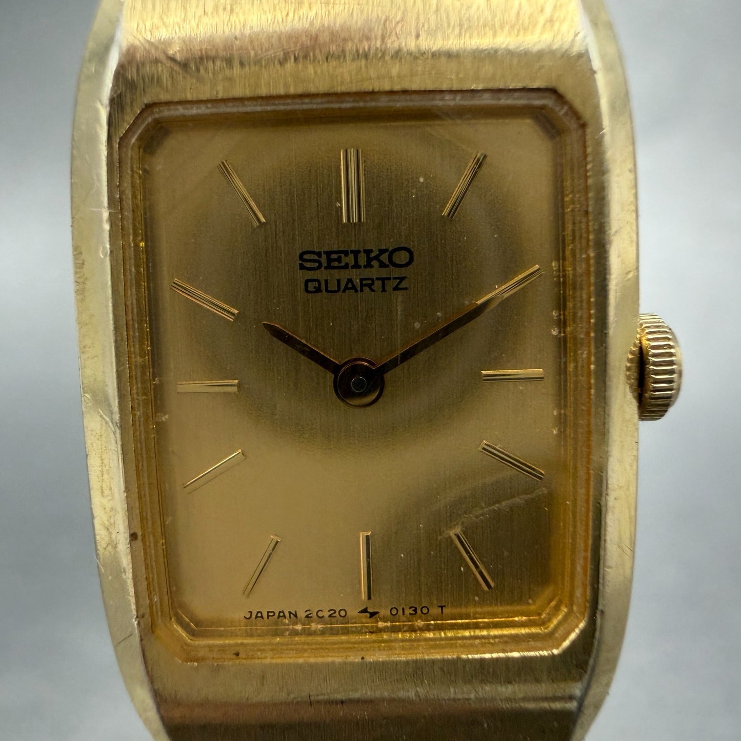 Seiko Tank Watch Women 16mm Champagne Dial Gold Tone 2C20-5059 New Battery1