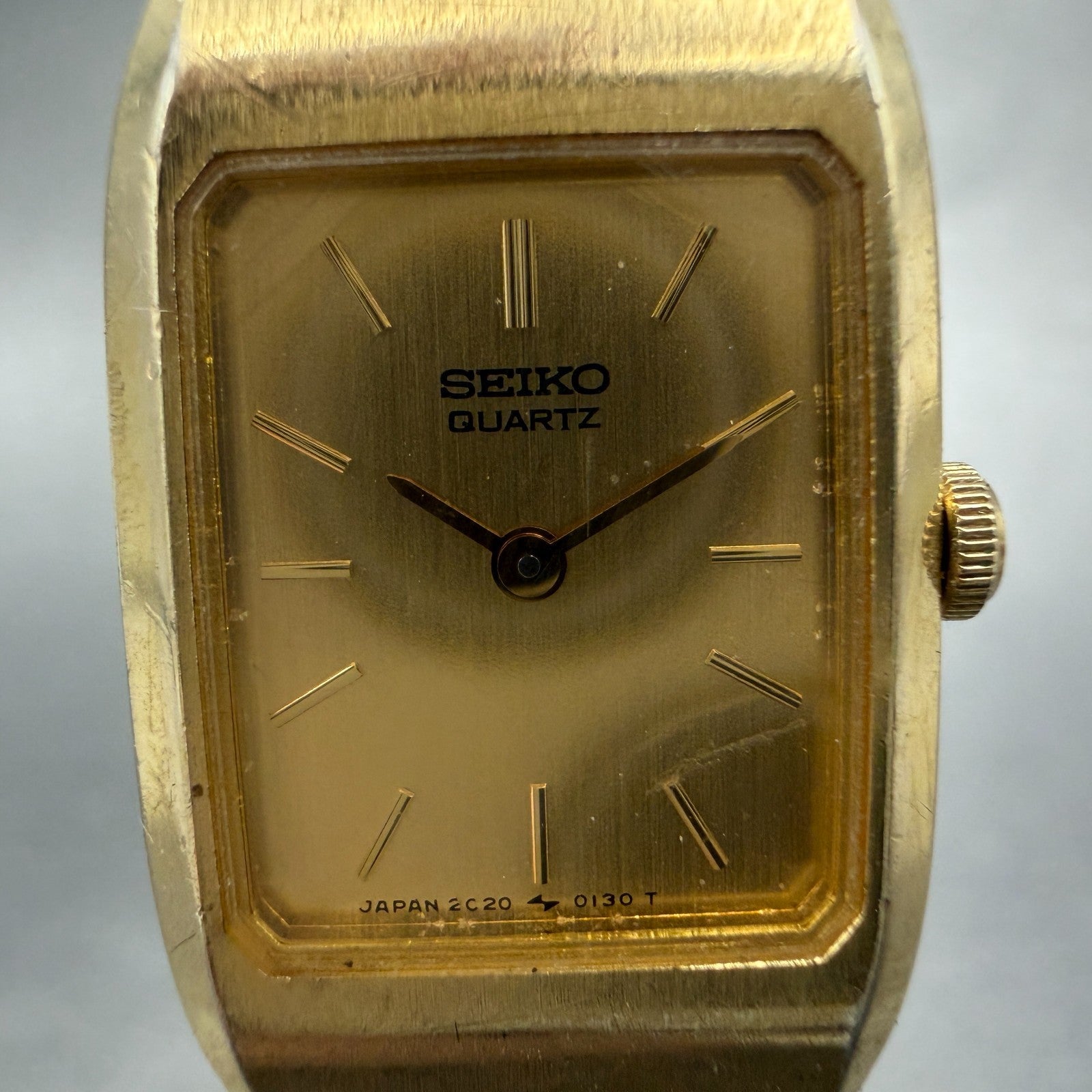 Seiko Tank Watch Women 16mm Champagne Dial Gold Tone 2C20-5059 New Battery1