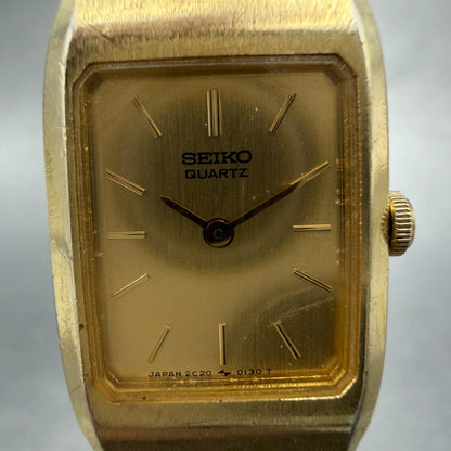 Seiko Tank Watch Women 16mm Champagne Dial Gold Tone 2C20-5059 New Battery1