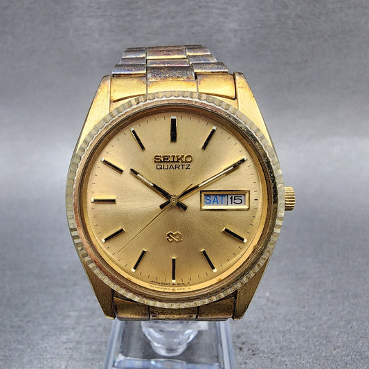 Seiko SQ President Watch Men 35mm Gold Dial Gold Tone Daydate 69238089 NewBatt0