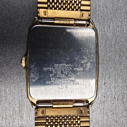 Seiko Spirit Watch Men 29mm Champagne Dial Gold Tone Rectangle 5E31-5A60 New Bat10