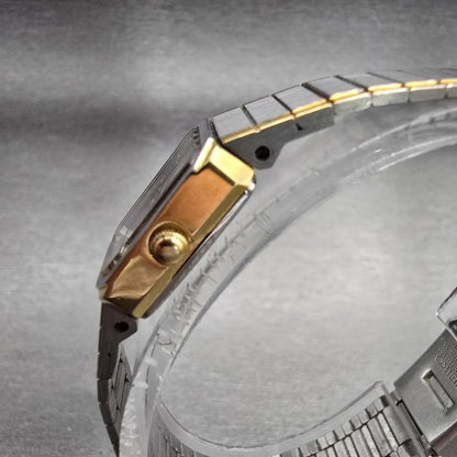 Seiko Tank Watch Women 13mm Silver Dial Two Tone Rectangle 1E20-5520 New Battery2