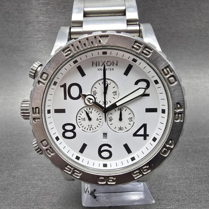 Nixon 51-30 Chronograph Watch Men 51mm White Dial Steel Date Round New Battery0