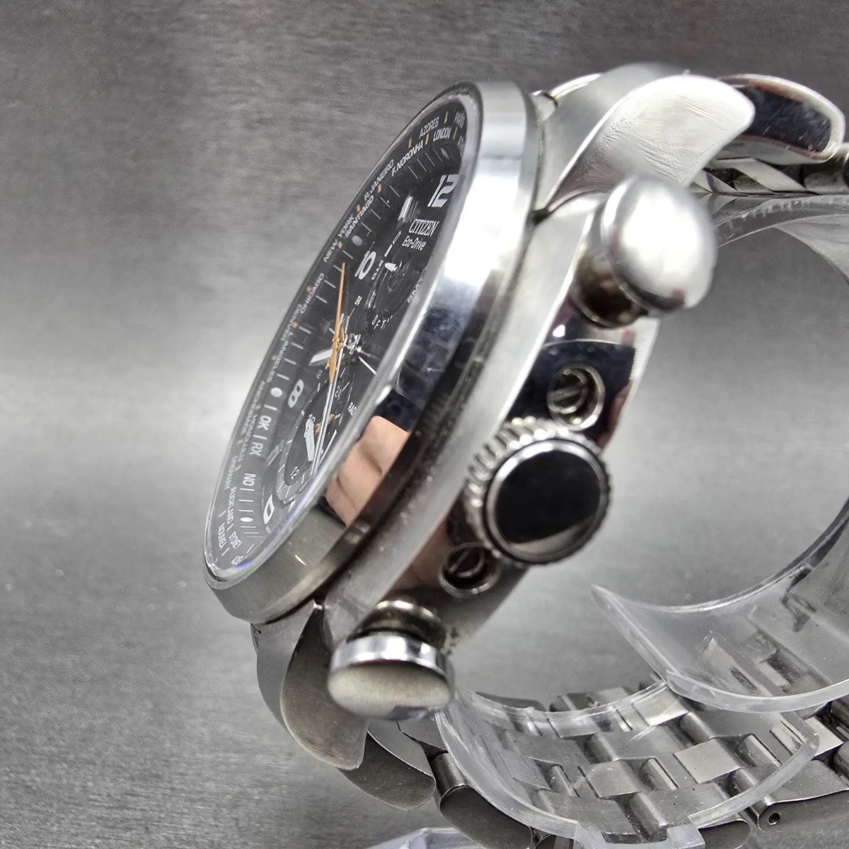 Citizen Eco-Drive World Time Watch Men 46mm Black Dial Steel Daydate Works2