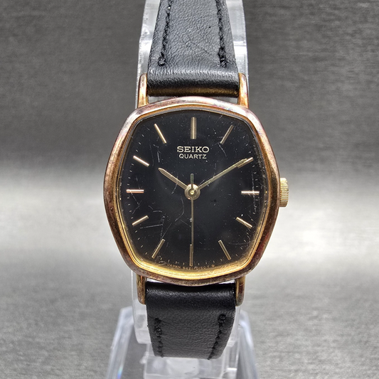 Seiko Watch Women 21mm Black Dial Gold Tone Oval 5421-5050 New Battery Vintage0