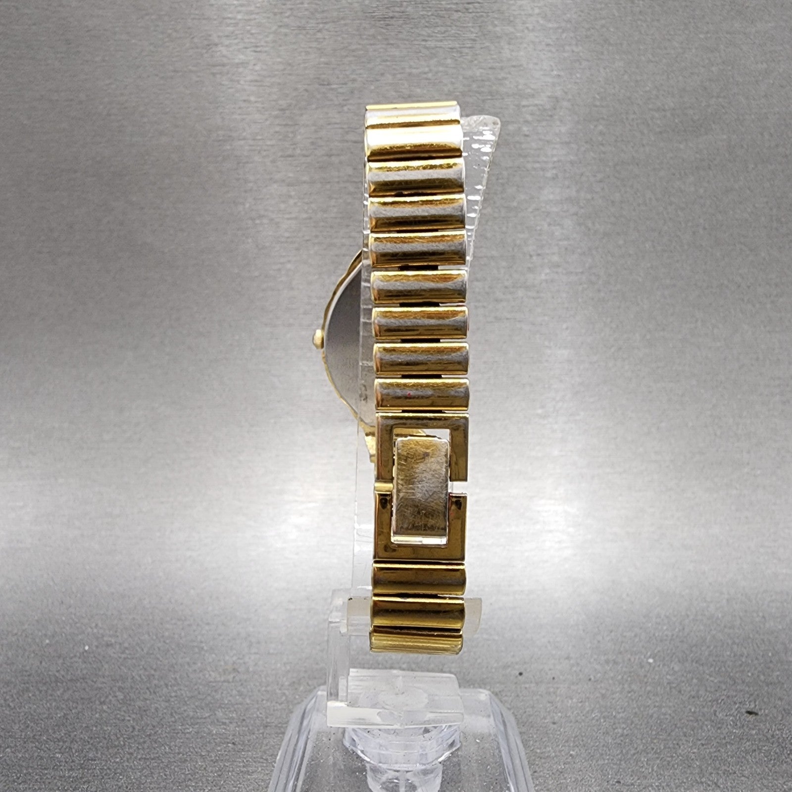 Seiko Halfmoon Watch Women 14mm Gold Dial Gold Tone Asymmetrical New Battery PL17