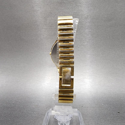 Seiko Halfmoon Watch Women 14mm Gold Dial Gold Tone Asymmetrical New Battery PL17