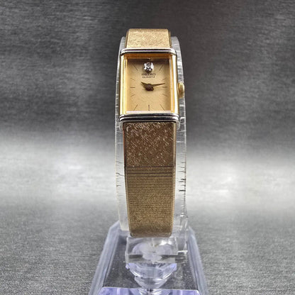 Seiko Tank Watch Women 12mm Gold Dial Gold Tone Rectangle 2E20-5409 New Battery5