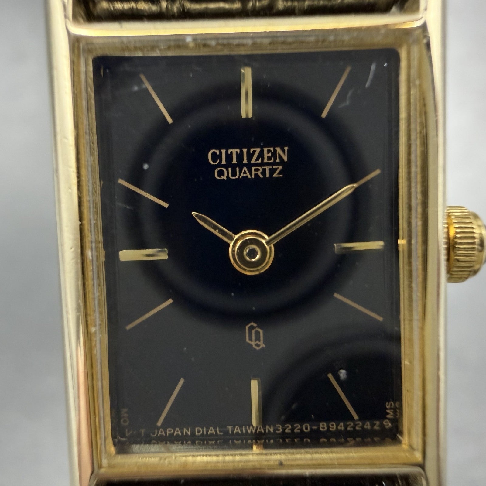 Citizen CQ Tank Watch Women 16mm Black Dial Gold Tone 3220-945174 New Battery GH1