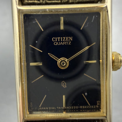 Citizen CQ Tank Watch Women 16mm Black Dial Gold Tone 3220-945174 New Battery GH1
