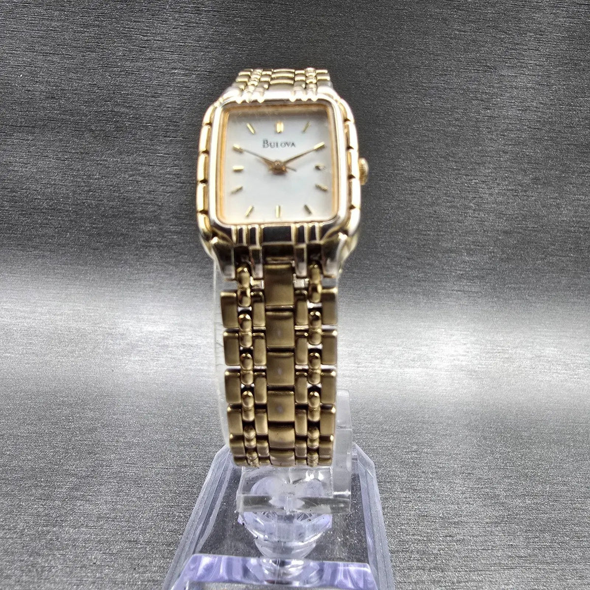 Bulova Tank Watch Women 19mm White Dial Gold Tone Rectangle 97L64 New Battery5