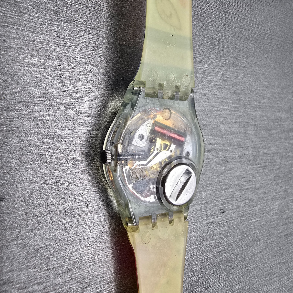 Swatch Kid's Patchwork Watch Women 25mm Silver Dial Clear Case LN141 New Battery12