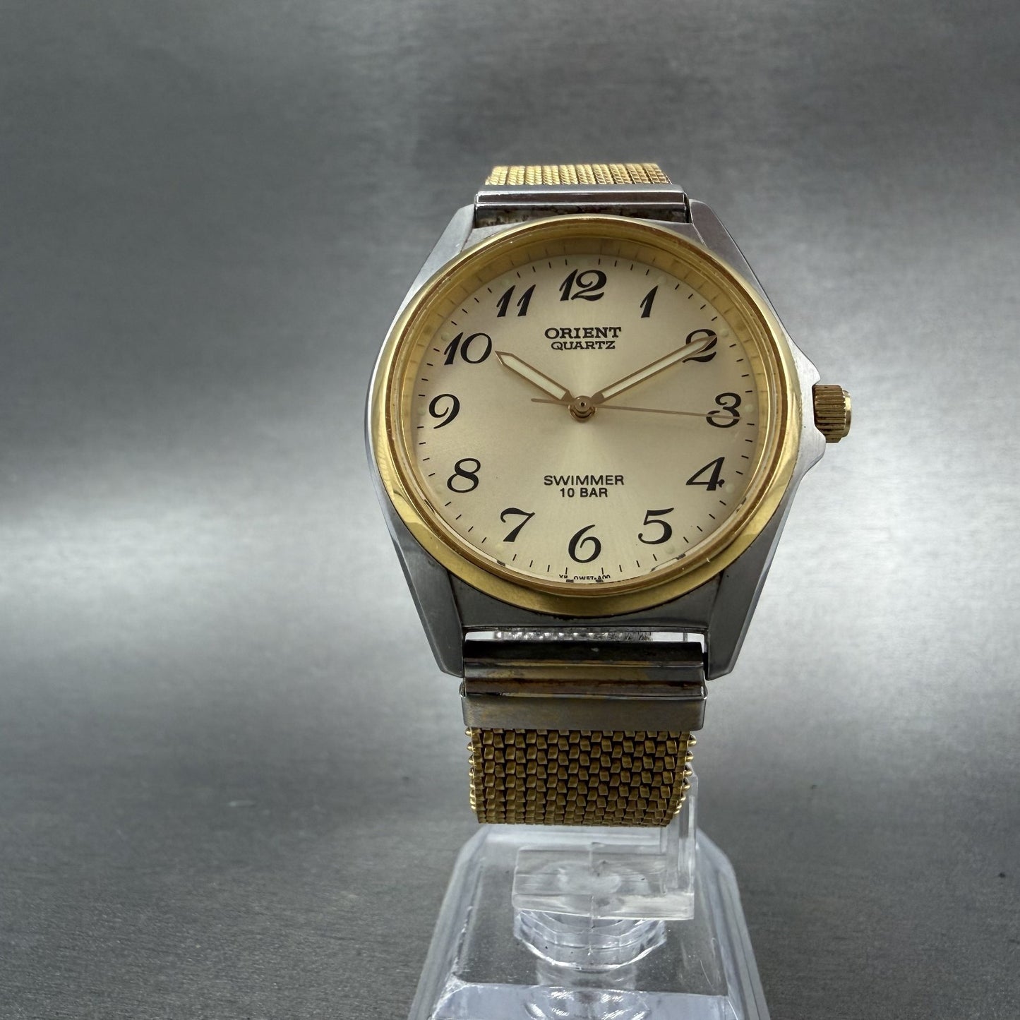 Orient Swimmer Watch Men 35mm Champagne Dial Two Tone Round QW57-B0 New Battery5