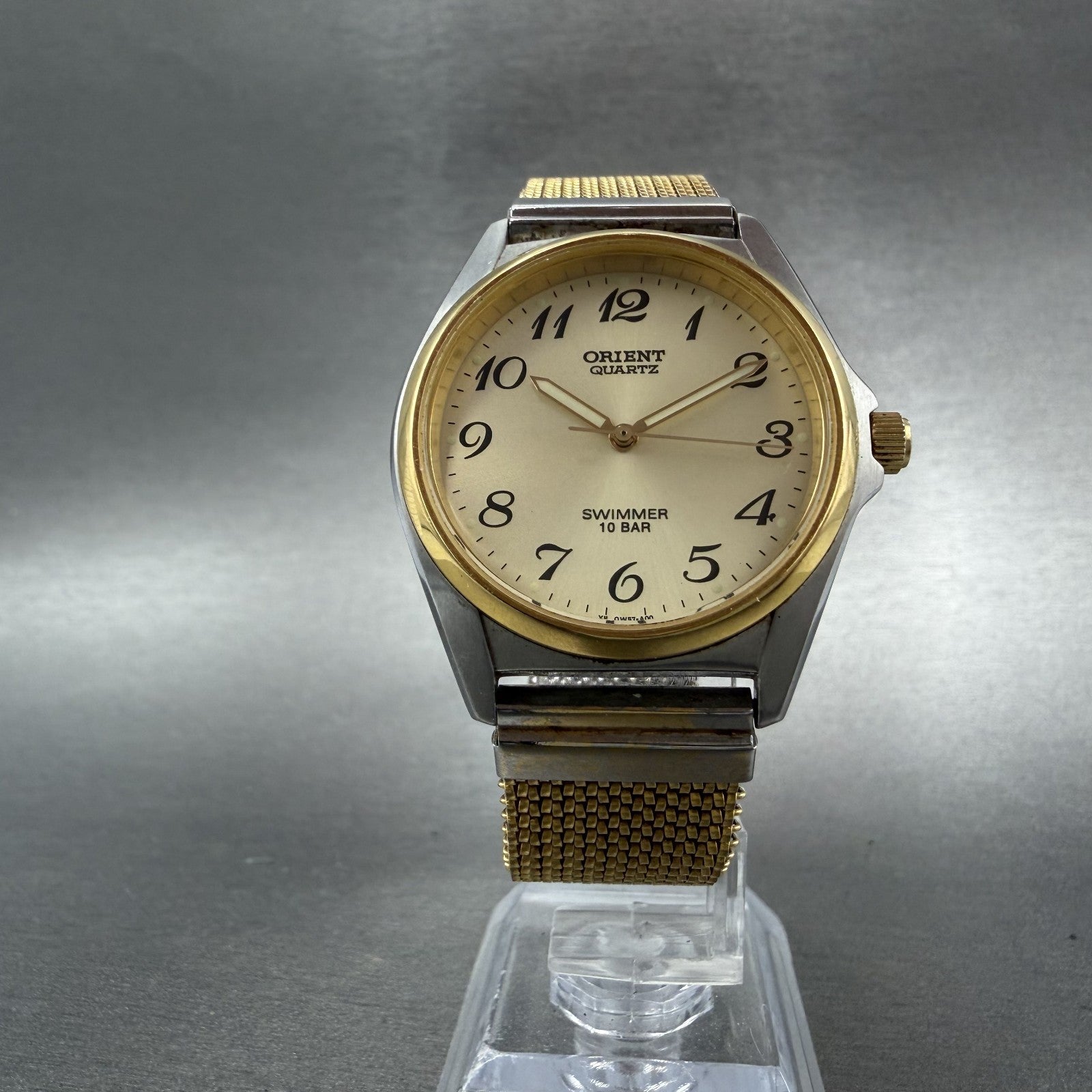 Orient Swimmer Watch Men 35mm Champagne Dial Two Tone Round QW57-B0 New Battery5