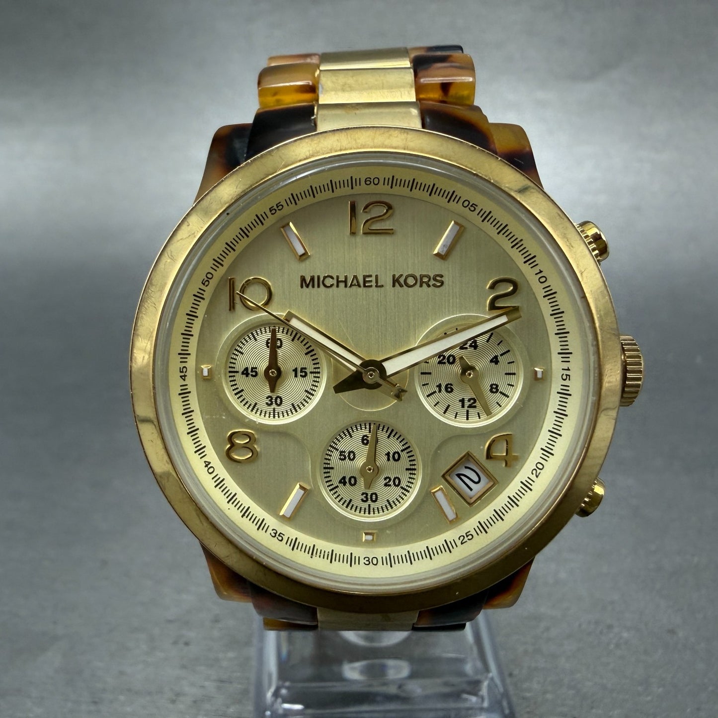 Michael Kors Runway Chrono Watch Women 38mm Champagne Dial Gold & Brown New Batt0