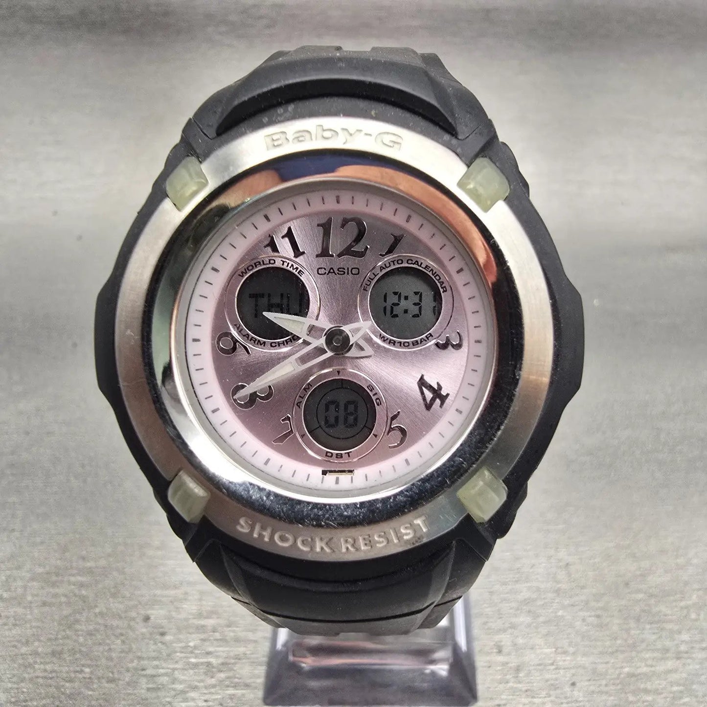 Casio Baby-G BG-191 Watch Women 40mm Pink Dial Black Chrono Alarm New Battery0