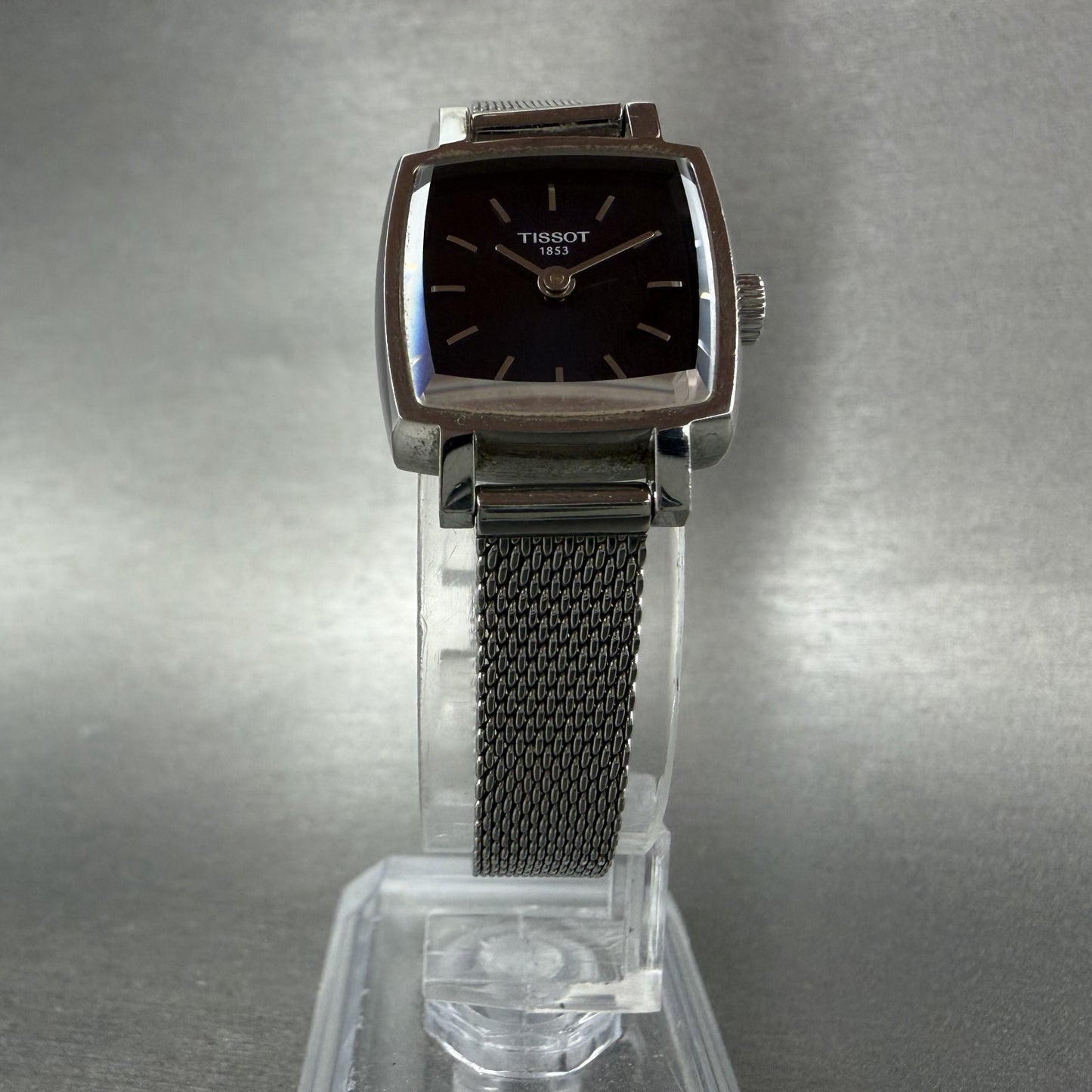 Tissot Tank Watch Women 20mm Blue Dial Steel Rectangle Mesh Band New Battery5