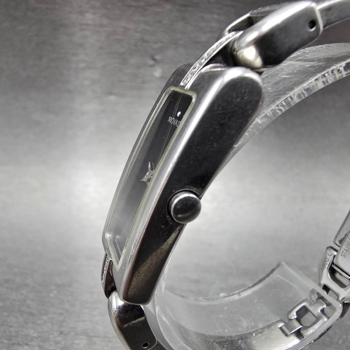 Movado Vivo Tank Watch Women 14mm Black Dial Steel Rectangle Diamonds New Batt2
