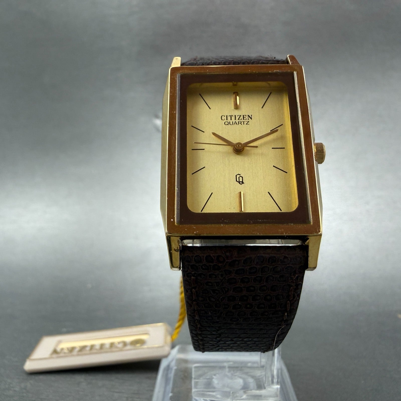 Citizen CQ Tank Watch Unisex 24mm Champagne Dial Gold Tone Rectangle New Bat NOS5