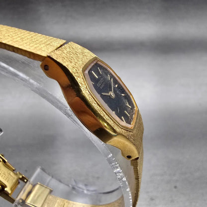 Seiko Watch Women 17mm Black Dial Gold Tone Octagon 1N00-5B29 New Battery VTG3