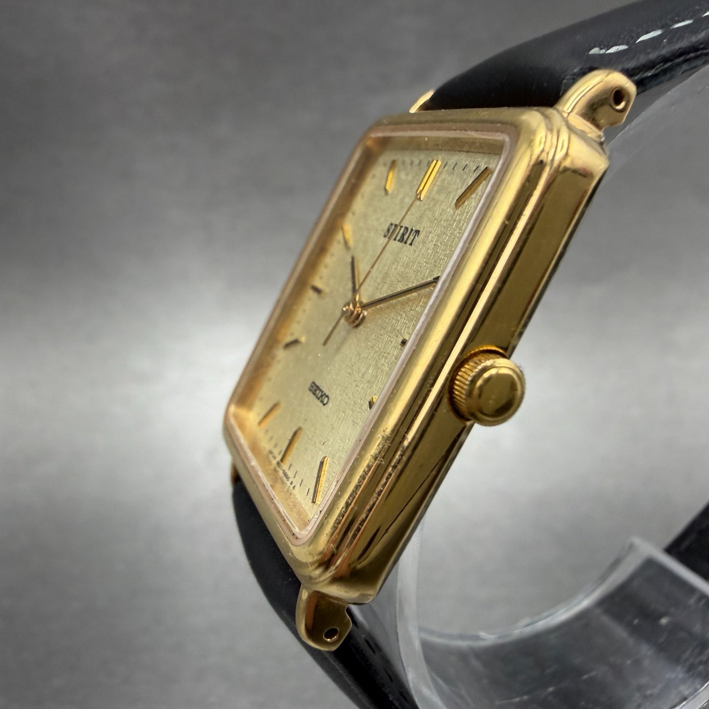 Seiko Spirit Tank Watch Men 26mm Champagne Dial Gold 5e21-5b50 New Battery HN72