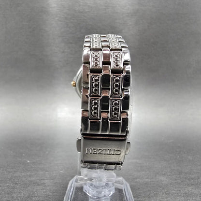 Eco-Drive Silhouette Crystal Watch Women 28mm White Dial Silver Date EW2340-58A7