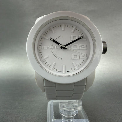 Diesel Watch Men 44mm White Dial White Rubber Round DZ1436 New Battery ABCD5