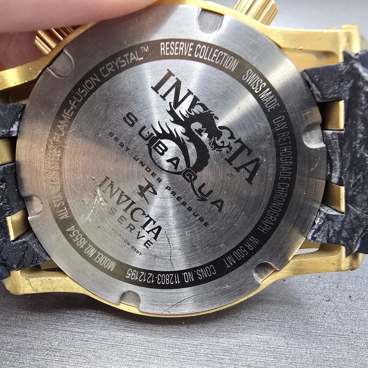 Invicta Reserve Subaqua Chronograph Watch Men 52mm Black Dial Gold Daydate Runs6