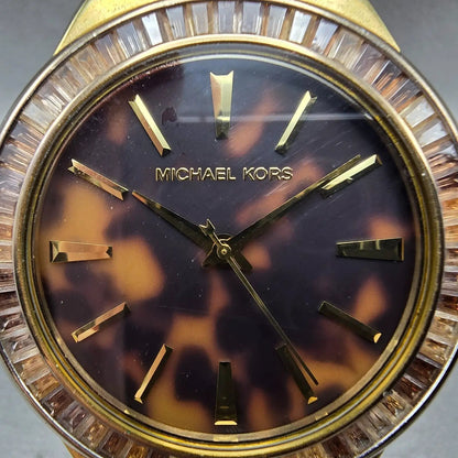 Michael Kors Gramercy Watch Women 45mm Brown Dial Gold Tone MK-5723 New BatteryK1