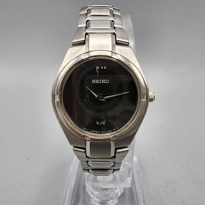 Seiko Watch Women 22mm Black Dial Silver Tone Round 1N00-0LS0 New Battery