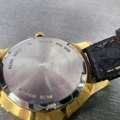 Bulova Marine Star Dive Watch Women 28mm Black Dial Gold Tone Date 98M31 PARTS10