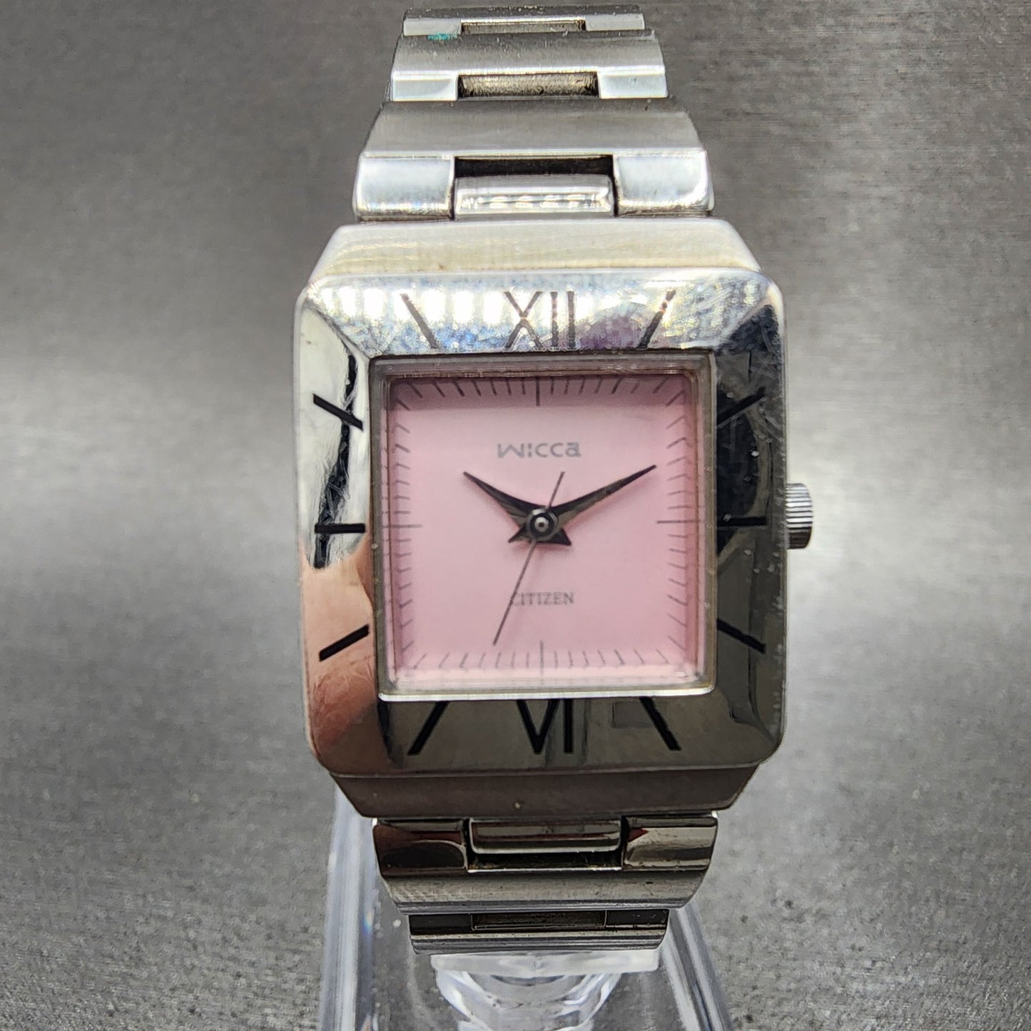 Citizen Wicca Tank Watch Women 21mm Pink Dial Silver Tone 1032L19478 NewBattery0