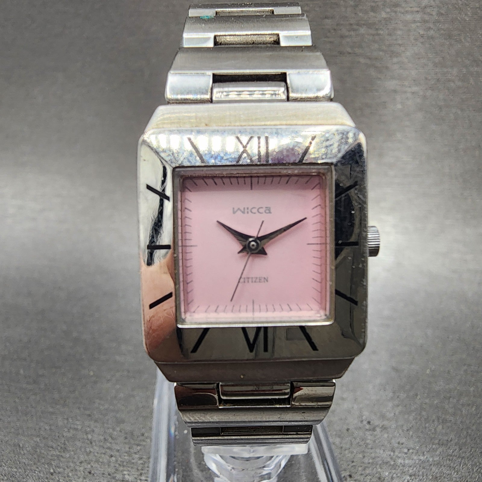 Citizen Wicca Tank Watch Women 21mm Pink Dial Silver Tone 1032L19478 NewBattery0